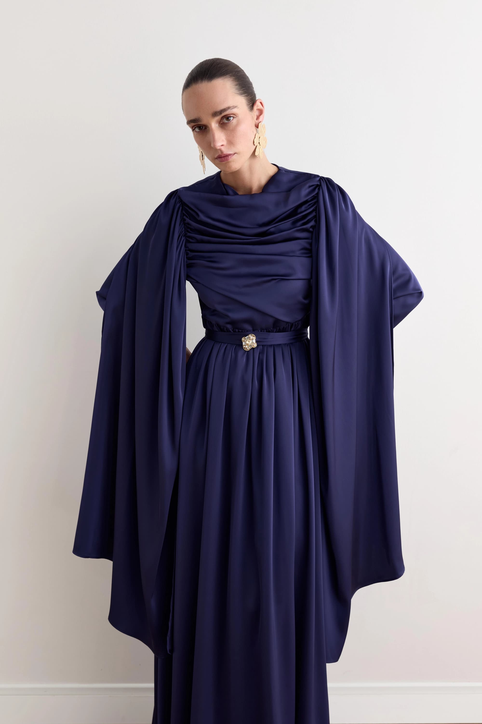 Navy Blue Formal Dress Long Sleeve Modest Evening Gown Elegant Maxi Dress Bridesmaid Wedding Guest Mother of Bride - görsel 2