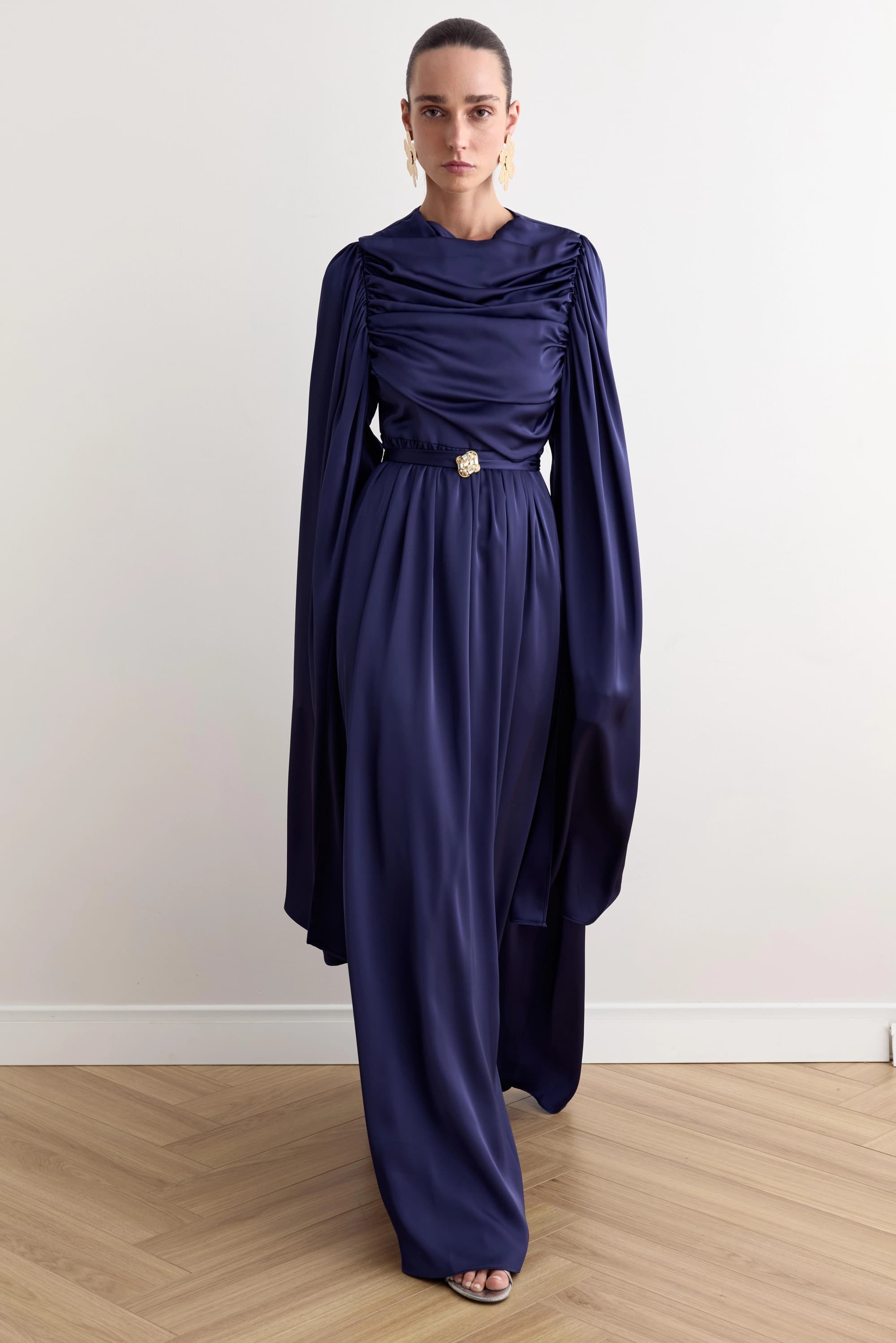 Navy Blue Formal Dress Long Sleeve Modest Evening Gown Elegant Maxi Dress Bridesmaid Wedding Guest Mother of Bride - görsel 4