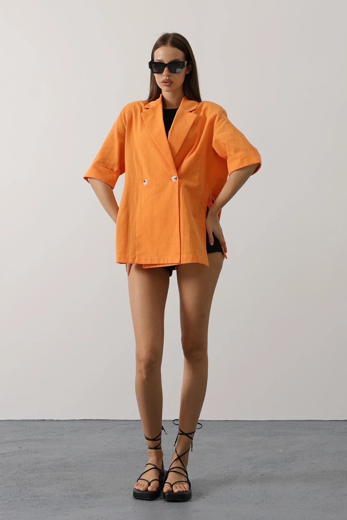 Orange Blazer Women Oversized Jacket Custom Fit Business Professional Work Outfit Autumn Fashion Statement Coat detailed view 4