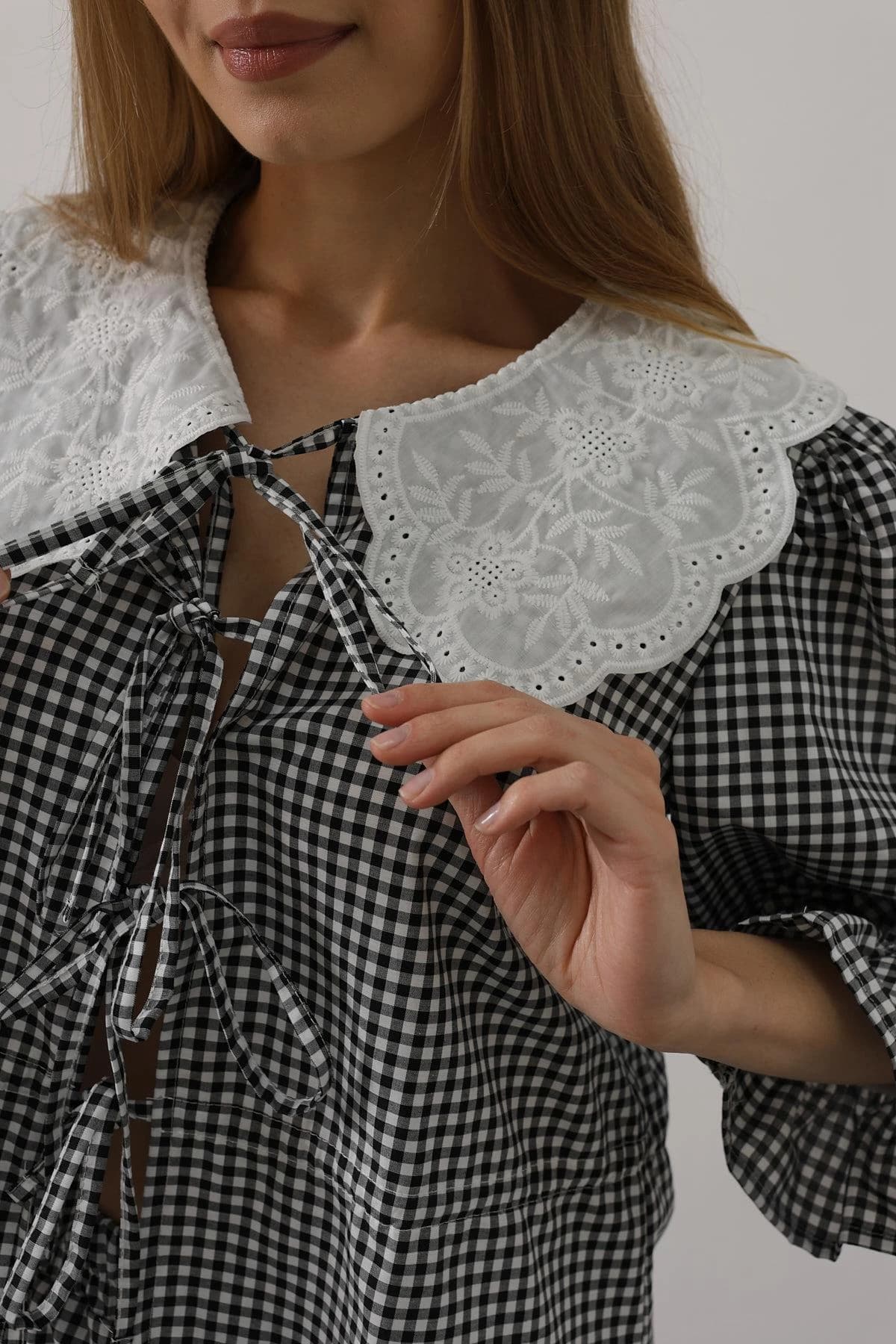 Peter Pan Collar Checkered Matching Set detailed view 5
