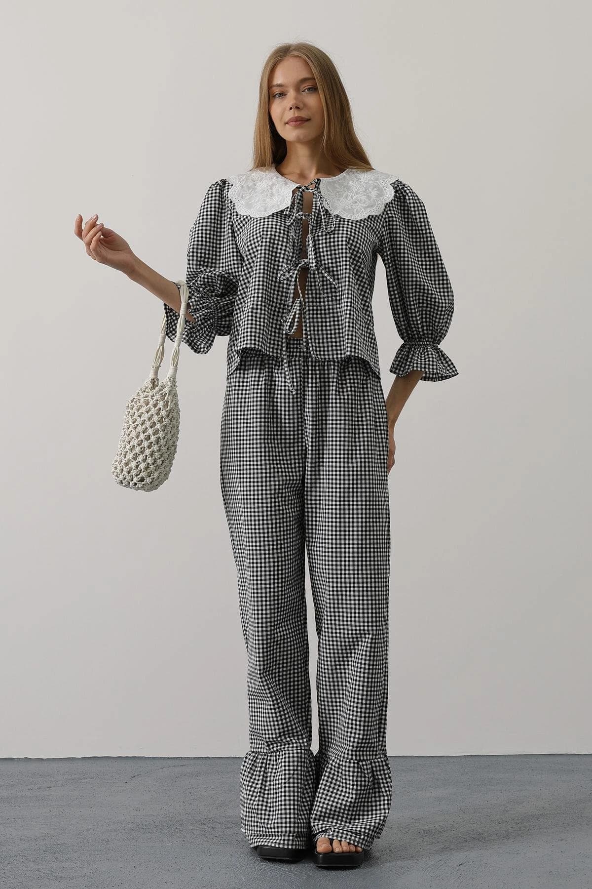 Peter Pan Collar Checkered Matching Set detailed view 3