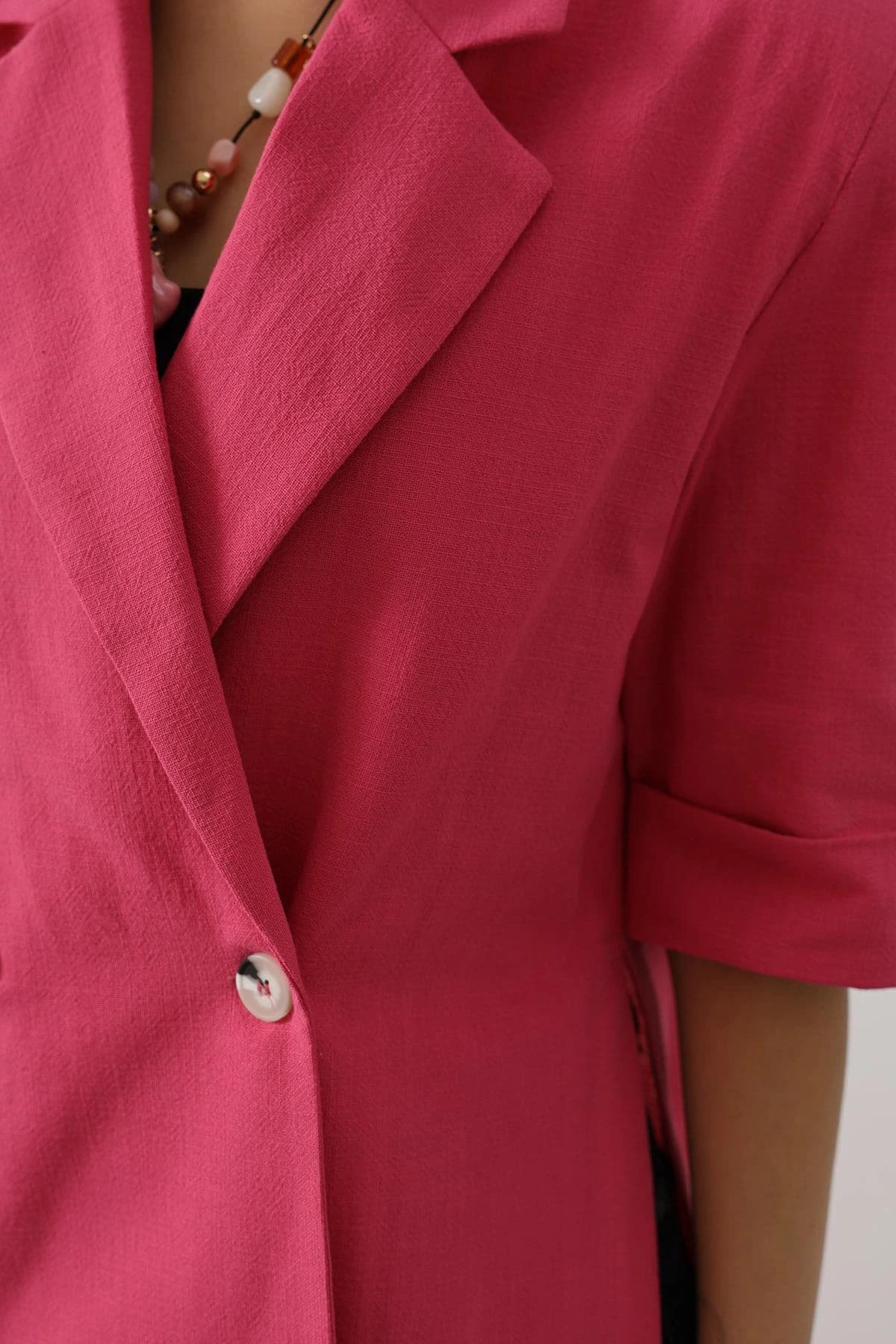 Pink Oversized Blazer Women Double Breasted Linen Jacket Summer Business Casual Custom Fit Professional Suit Jacket detailed view 3