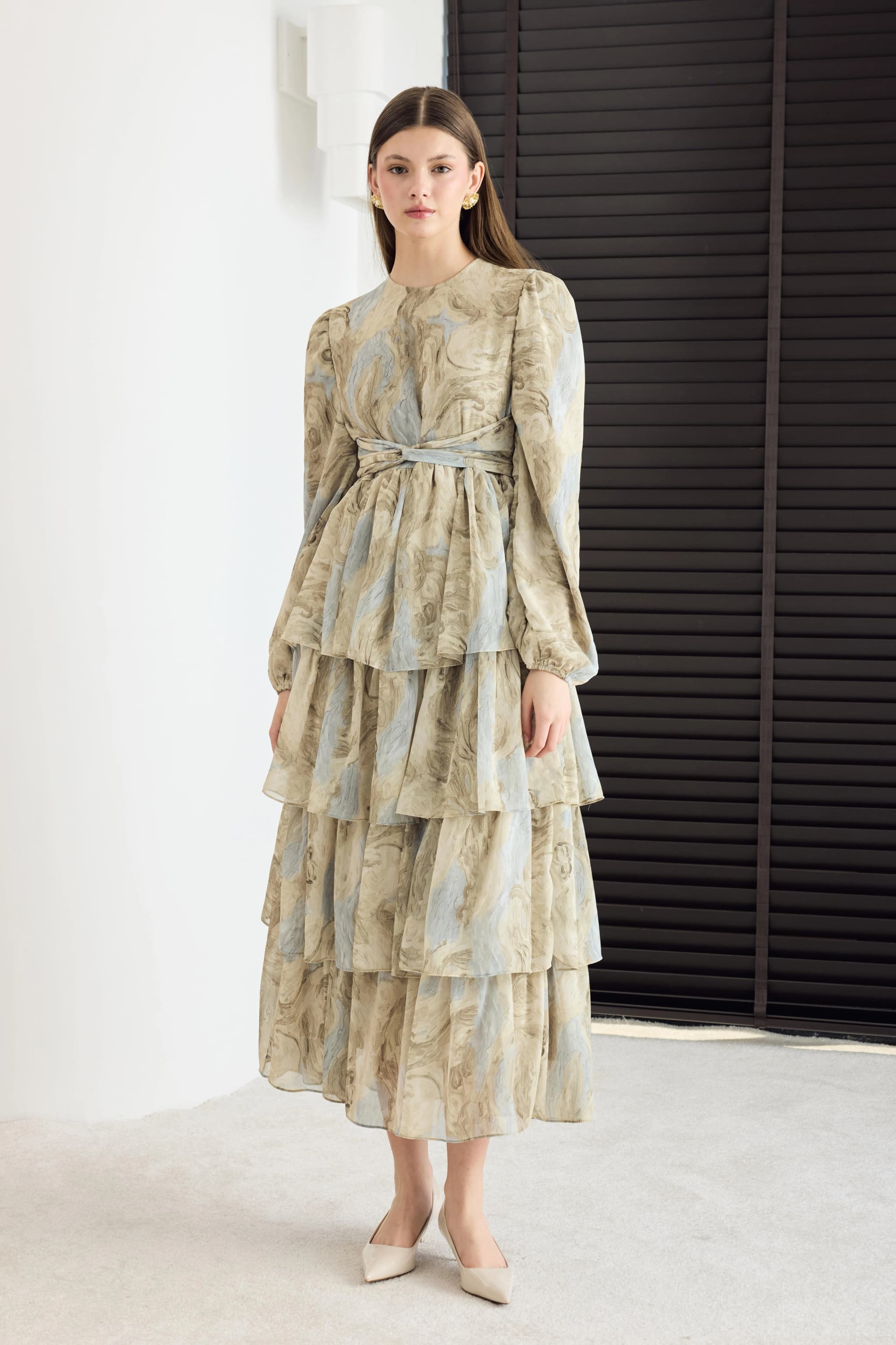 Sage Green Tiered Floral Maxi Dress