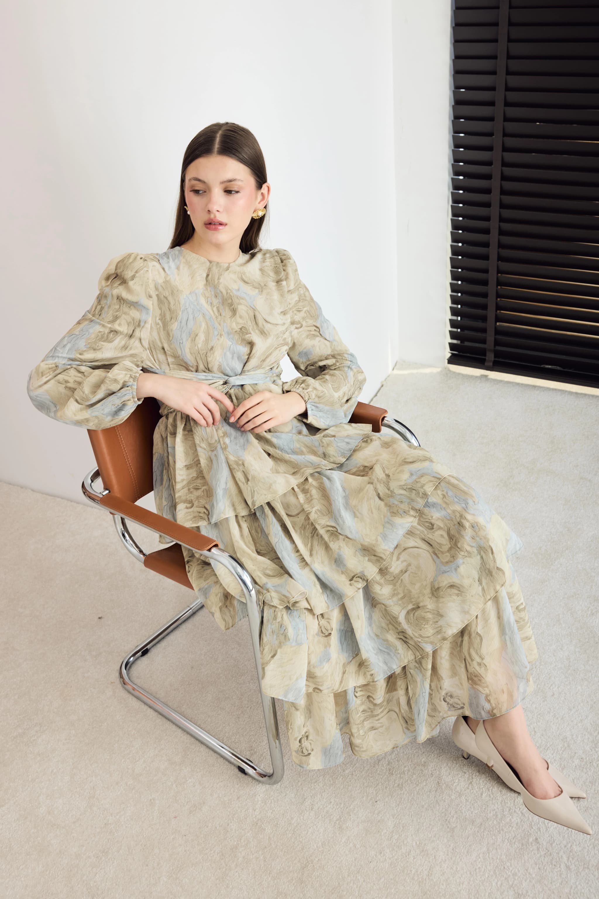 Sage Green Tiered Floral Maxi Dress detailed view 2