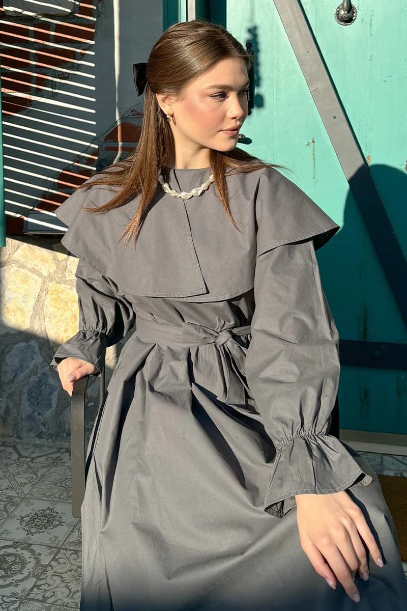 Victorian Charcoal Maxi Dress detailed view 7