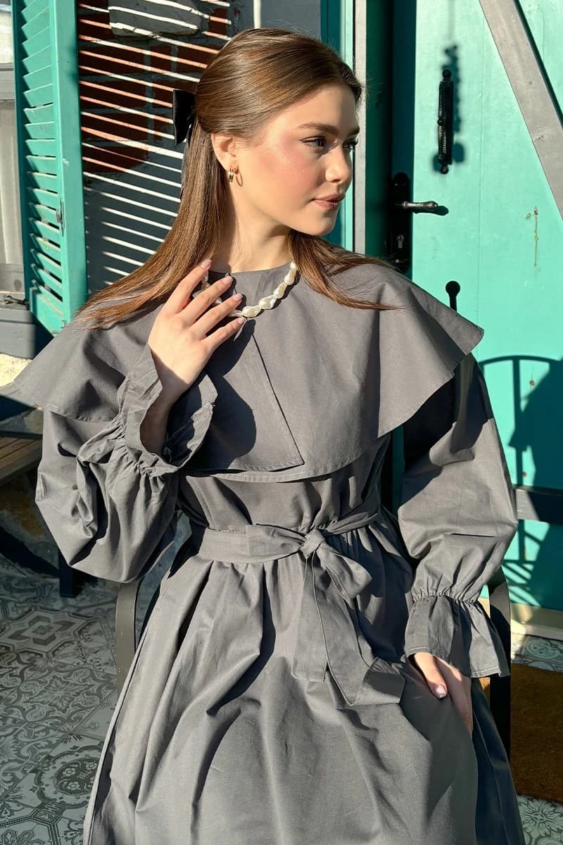 Victorian Charcoal Maxi Dress detailed view 6