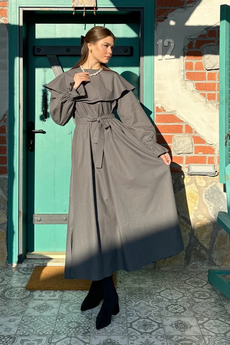 Victorian Charcoal Maxi Dress detailed view 4