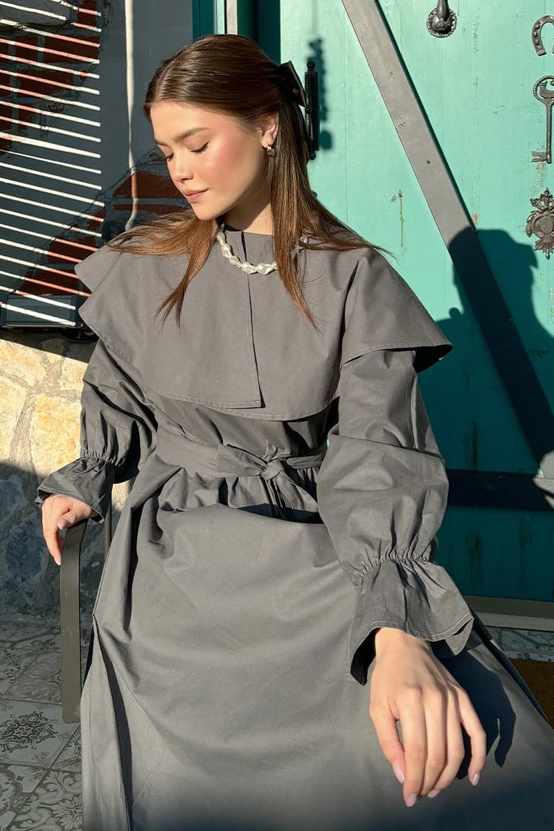 Victorian Charcoal Maxi Dress detailed view 3