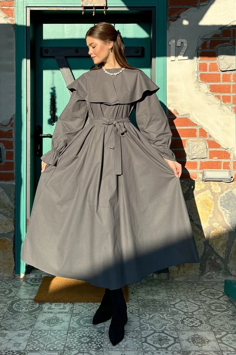 Victorian Charcoal Maxi Dress detailed view 2