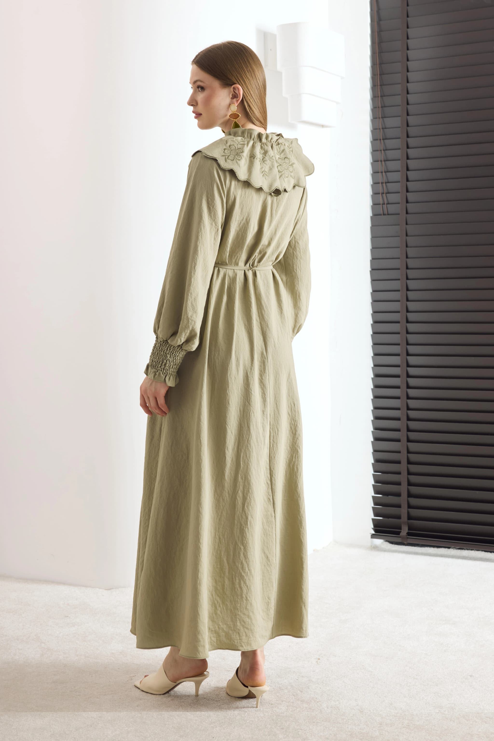 Victorian Sage Green Prairie Dress detailed view 4