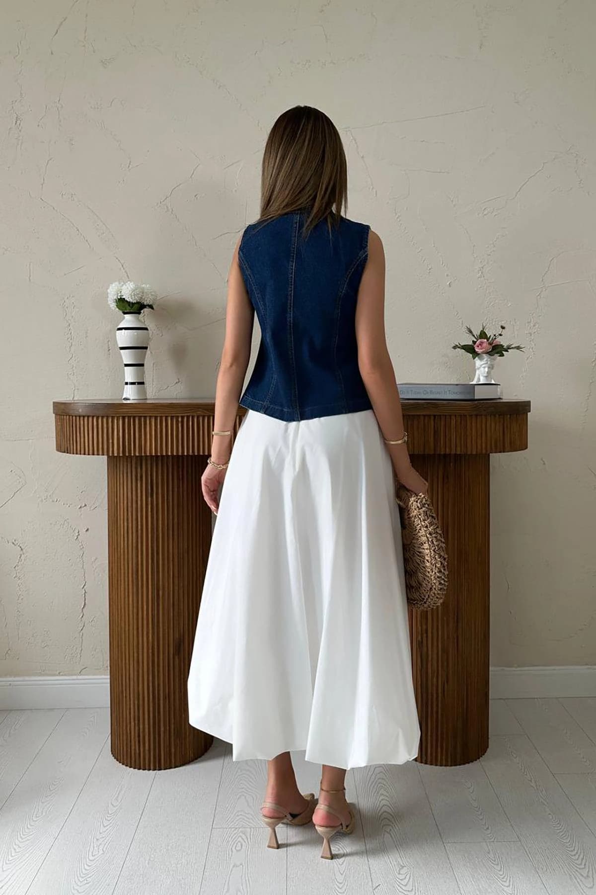 Womens Blue Denim Vest Sleeveless Button Front Jean Jacket Fitted Waistcoat Casual Boho Western Style Summer Top - görsel 5