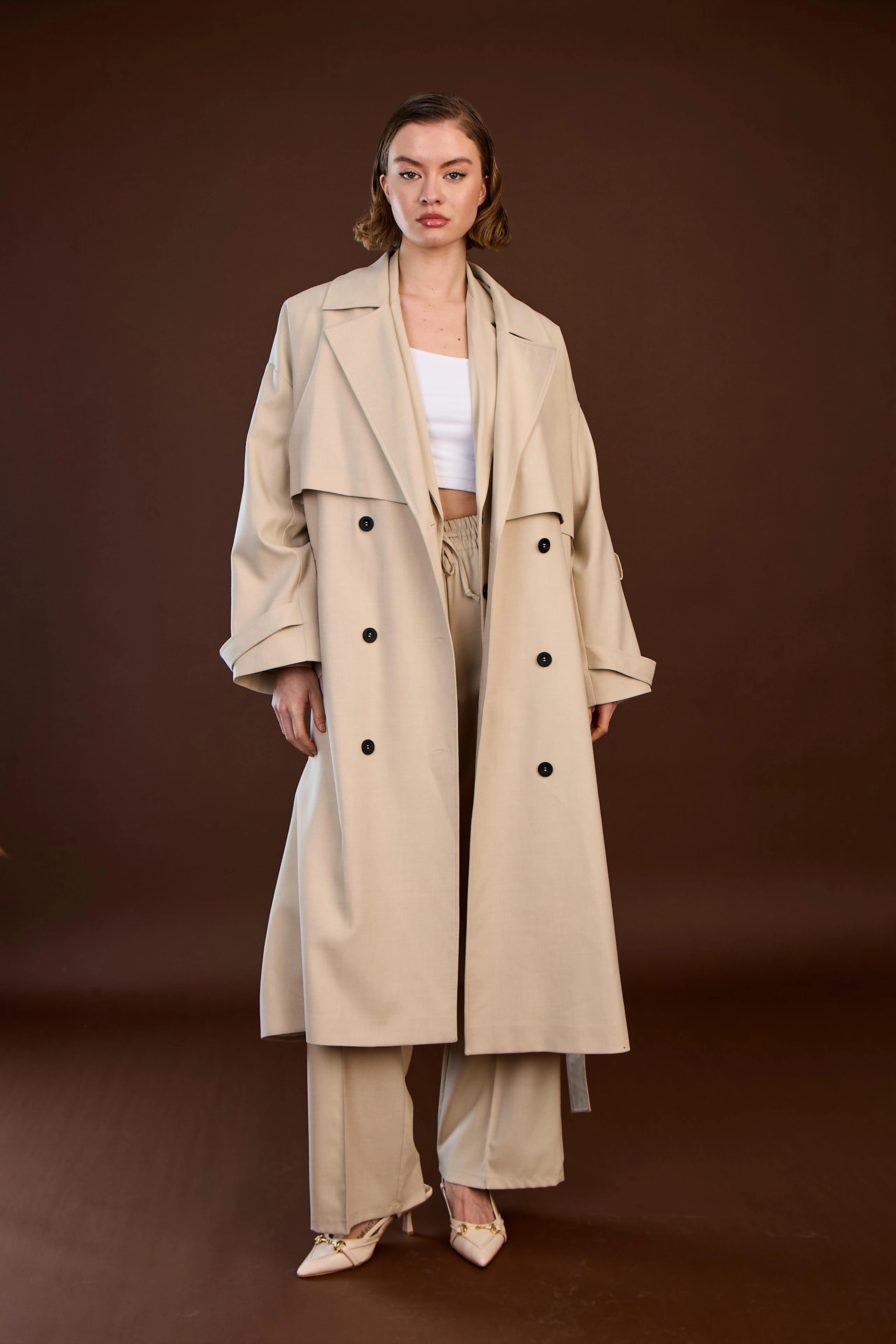 Beige Trench Coat Women Double Breasted Long Coat Belted Overcoat Classic Winter Jacket Outerwear Fashion Coat