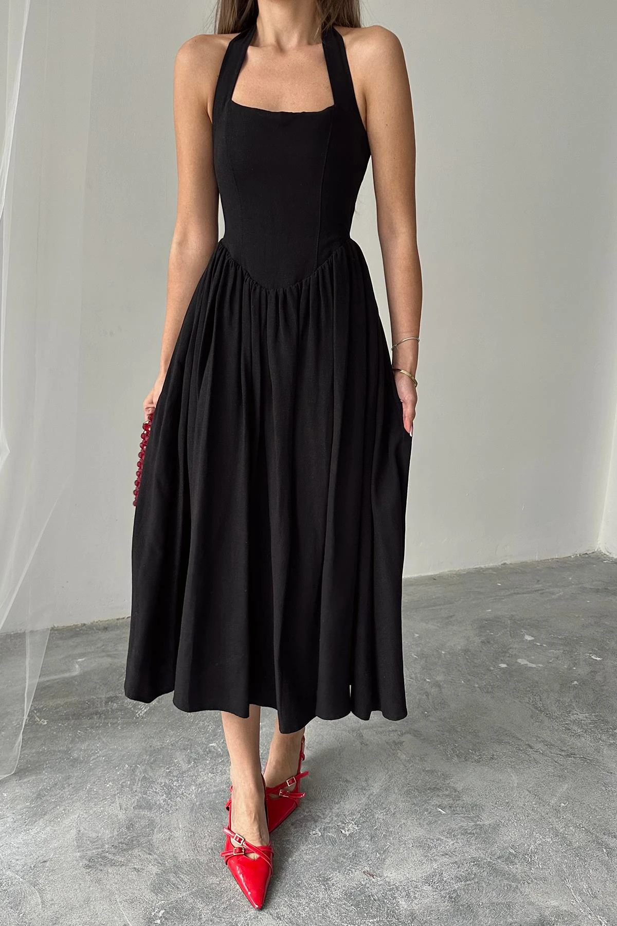 Black Sleeveless A-Line Linen Summer Dress