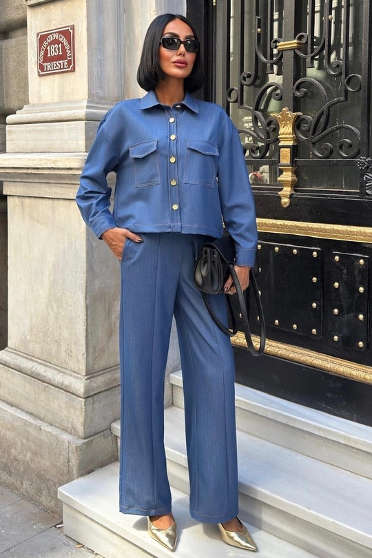 Denim Set Trending Again: The Blue Two-Piece Set Every Woman Needs