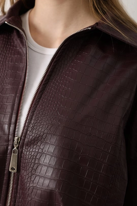 The Statement Piece Your Wardrobe Needs: Burgundy Croc Faux Leather Jacket
