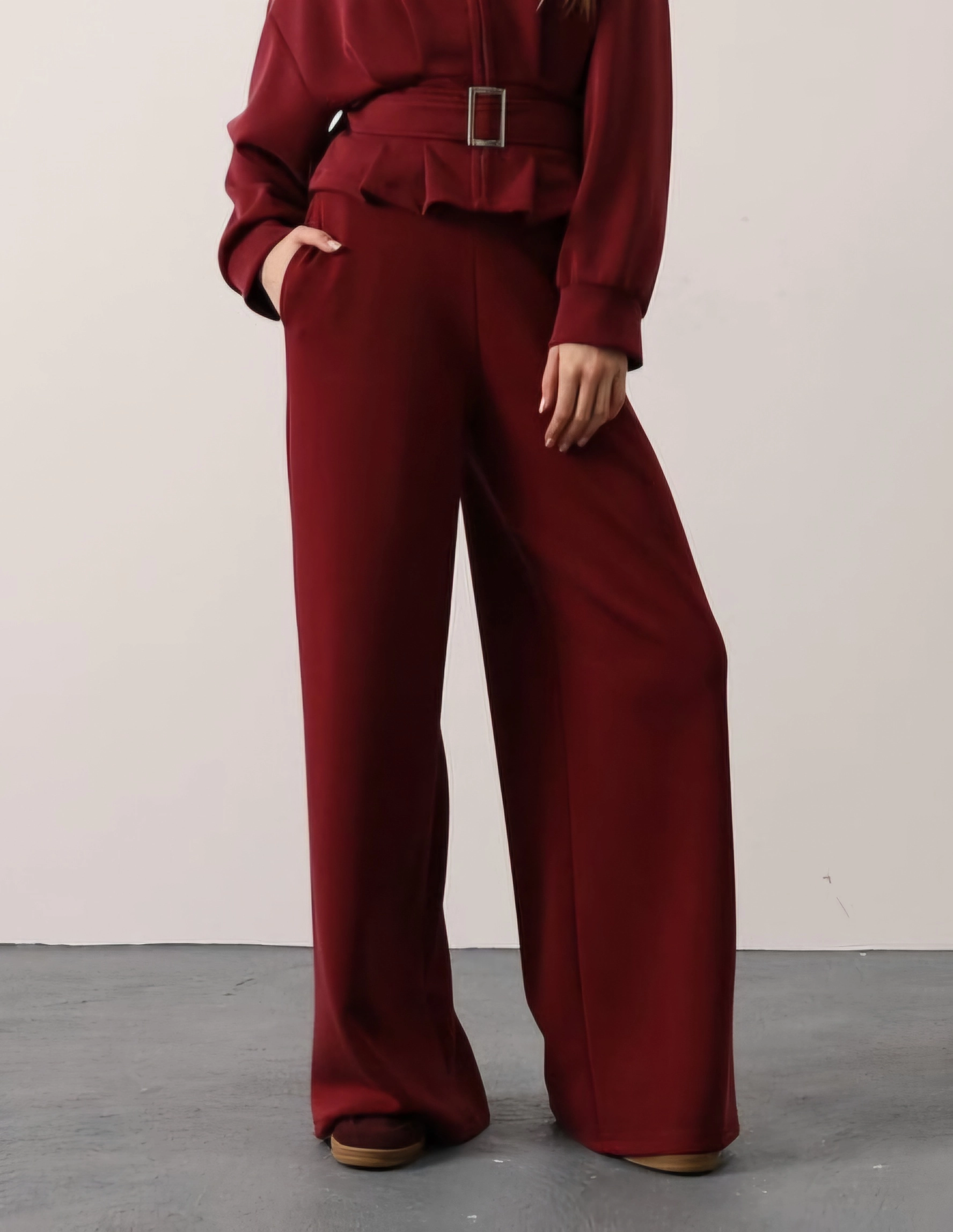 Burgundy Wide Leg Pants| Jersey Knit Palazzo Pants | Flowing Drapey Winter Pant