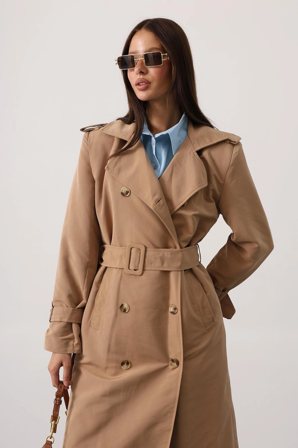  Classic Beige Trench Coat Women Long Belted Double Breasted Windbreaker Outerwear Elegant Fall Winter Jacket