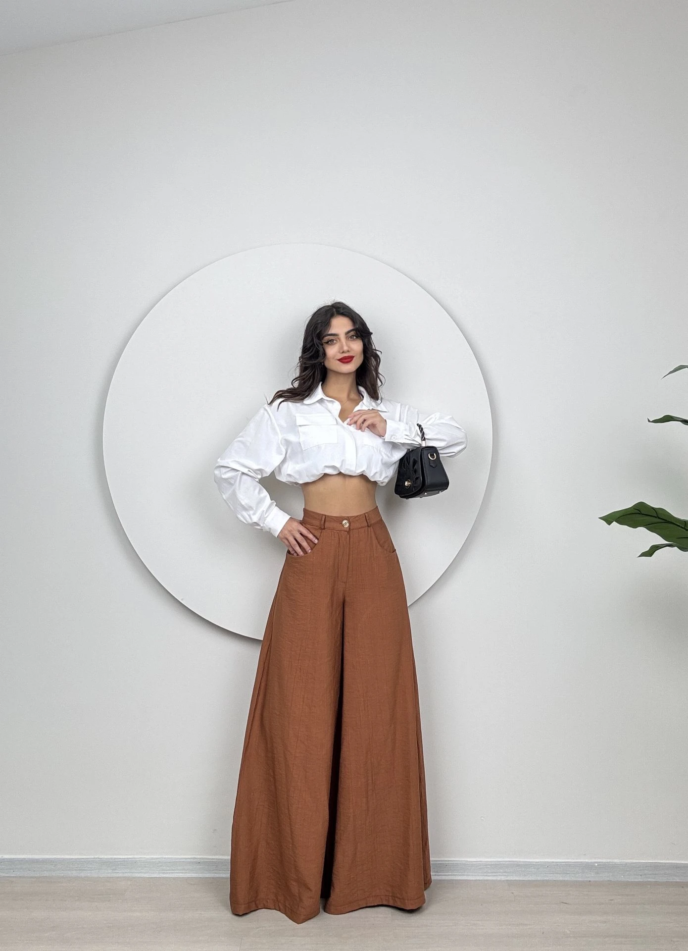 High Waist Wide Leg Palazzo Pants Terracotta Elegant Flowy Trousers Boho Chic Summer Pants