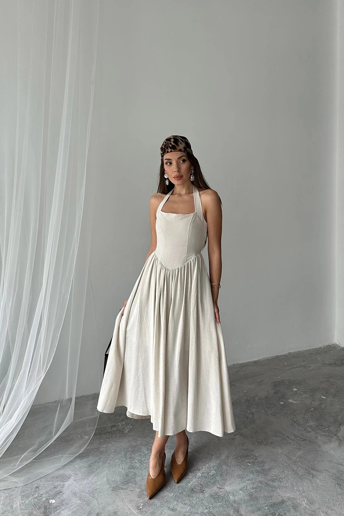 Natural Linen Halter Neck Dress