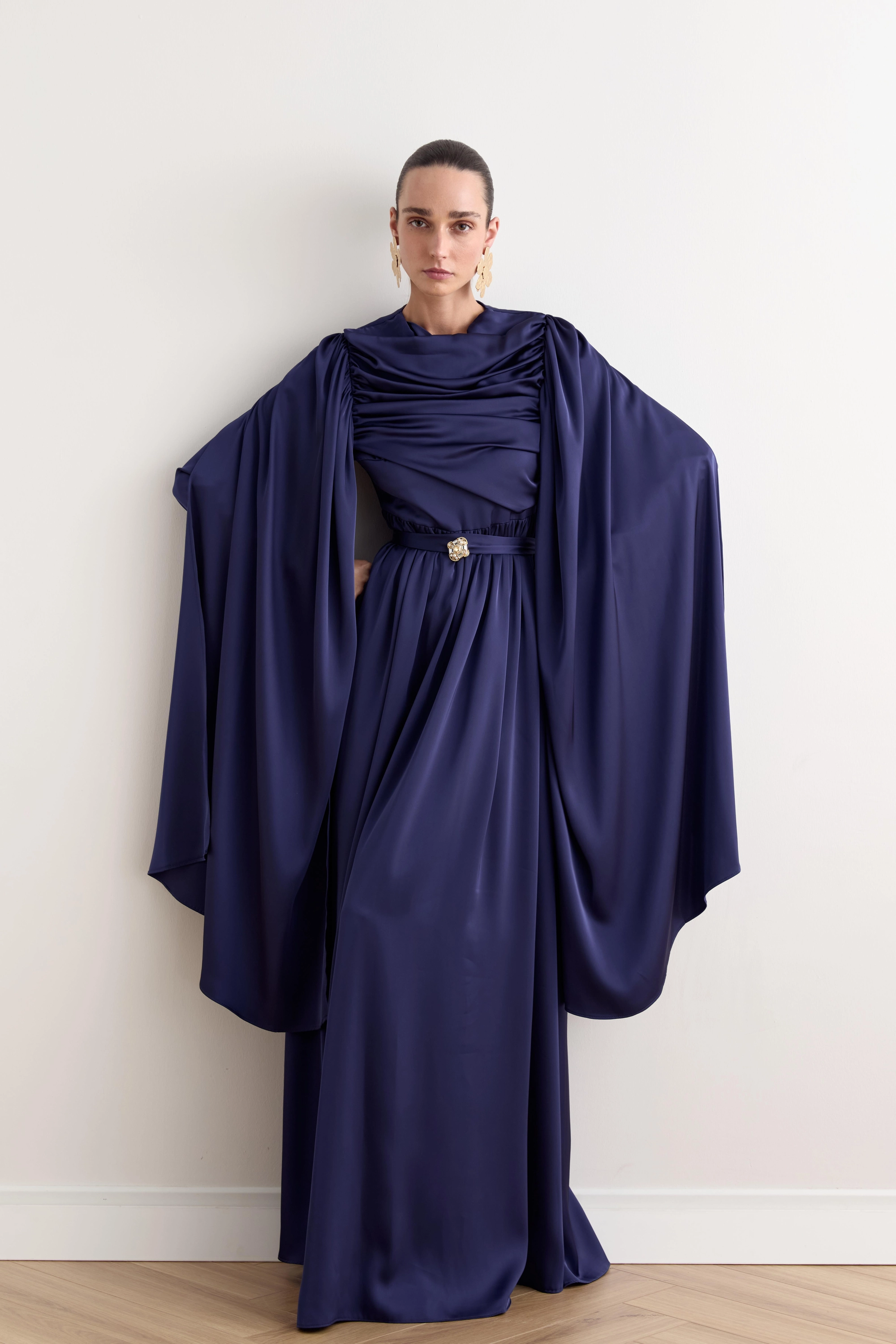 Navy Blue Formal Dress Long Sleeve Modest Evening Gown Elegant Maxi Dress Bridesmaid Wedding Guest Mother of Bride