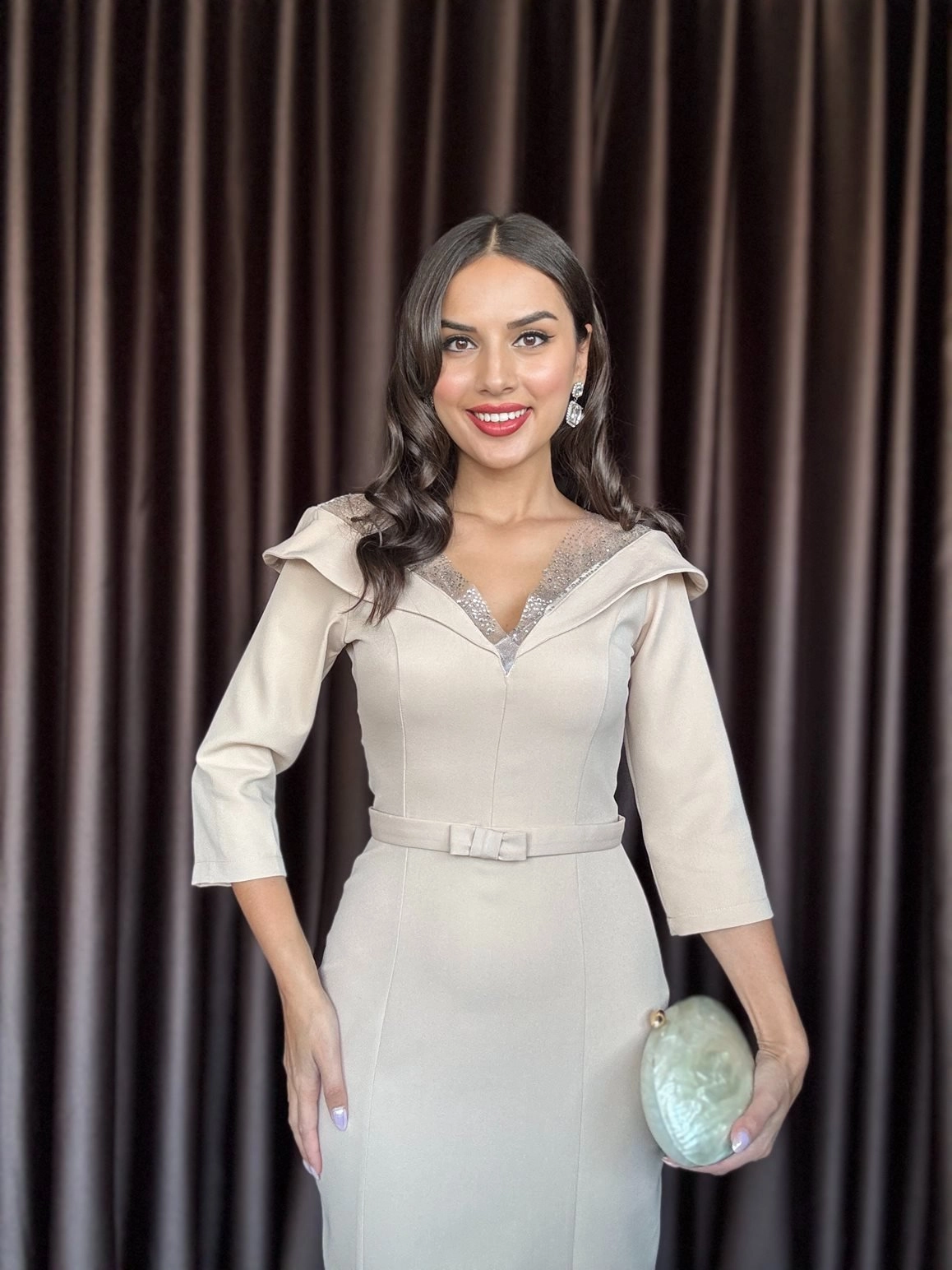Off Shoulder Pencil Dress, Elegant Champagne Cocktail Gown for Formal Wedding Guest