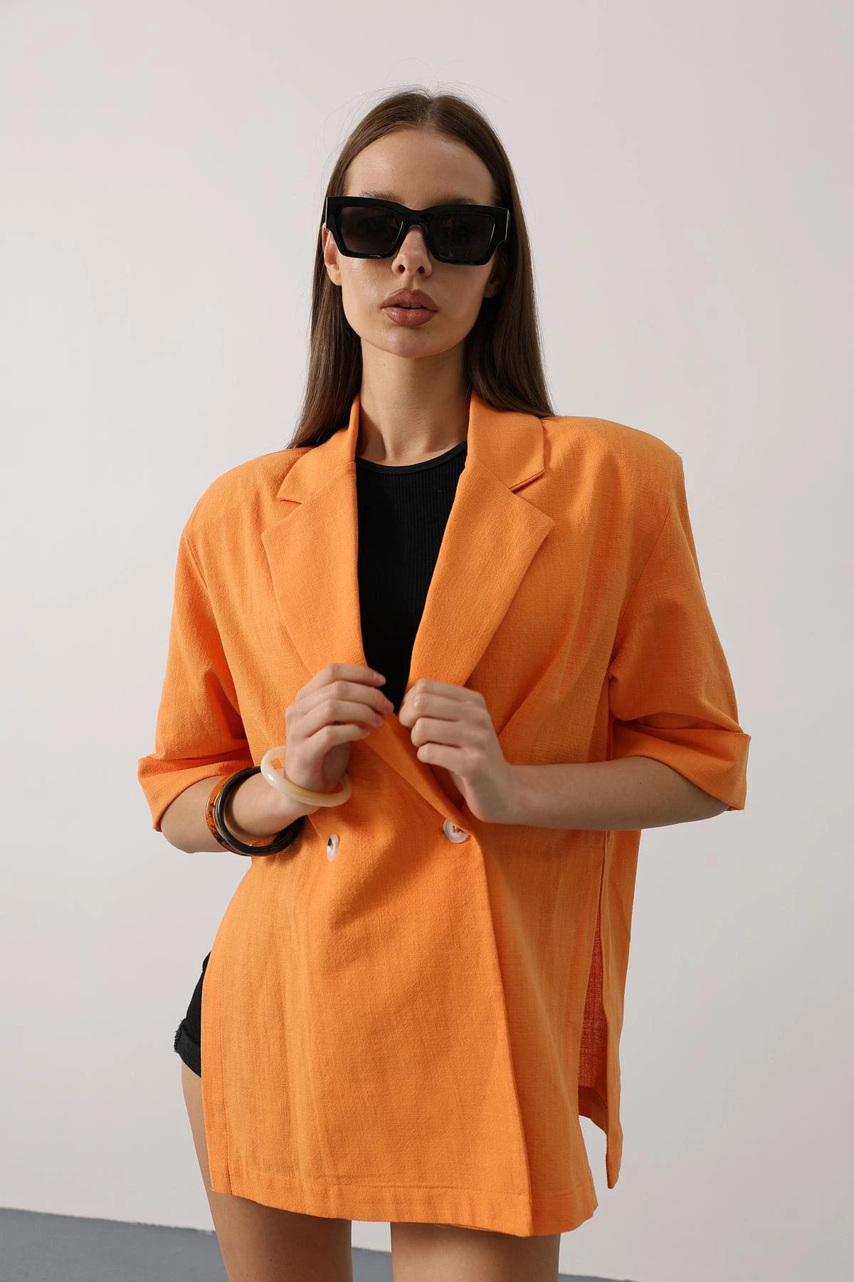 Orange Blazer Women Oversized Jacket Business Professional Work Outfit Autumn Fashion Statement Coat