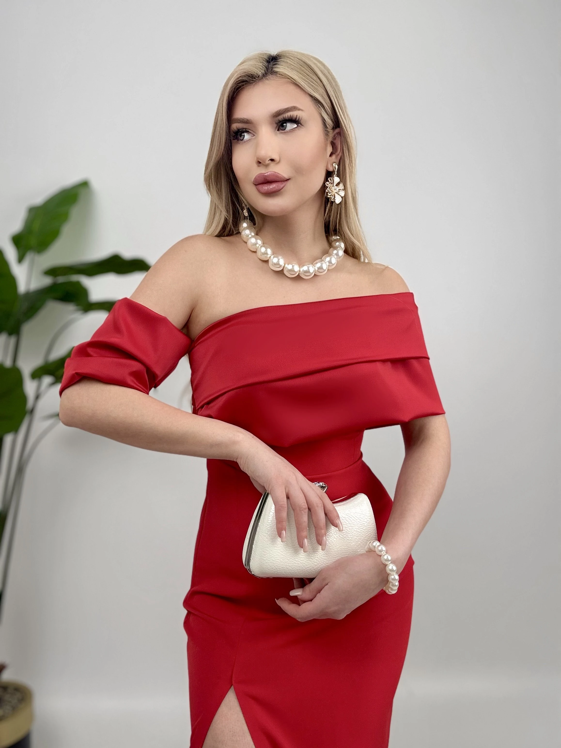 Red Off Shoulder Maxi Dress Elegant Evening Gown Side Slit Formal Wedding Guest Prom Party Cocktail Long Dress