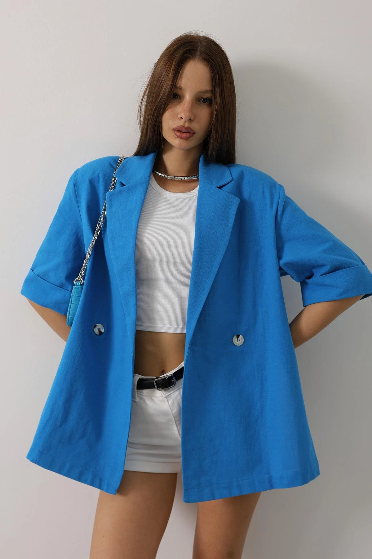 Royal Blue Oversized Blazer Women Double Breasted Suit Jacket Loose Fit Business Casual Chic Fashion Office Wear