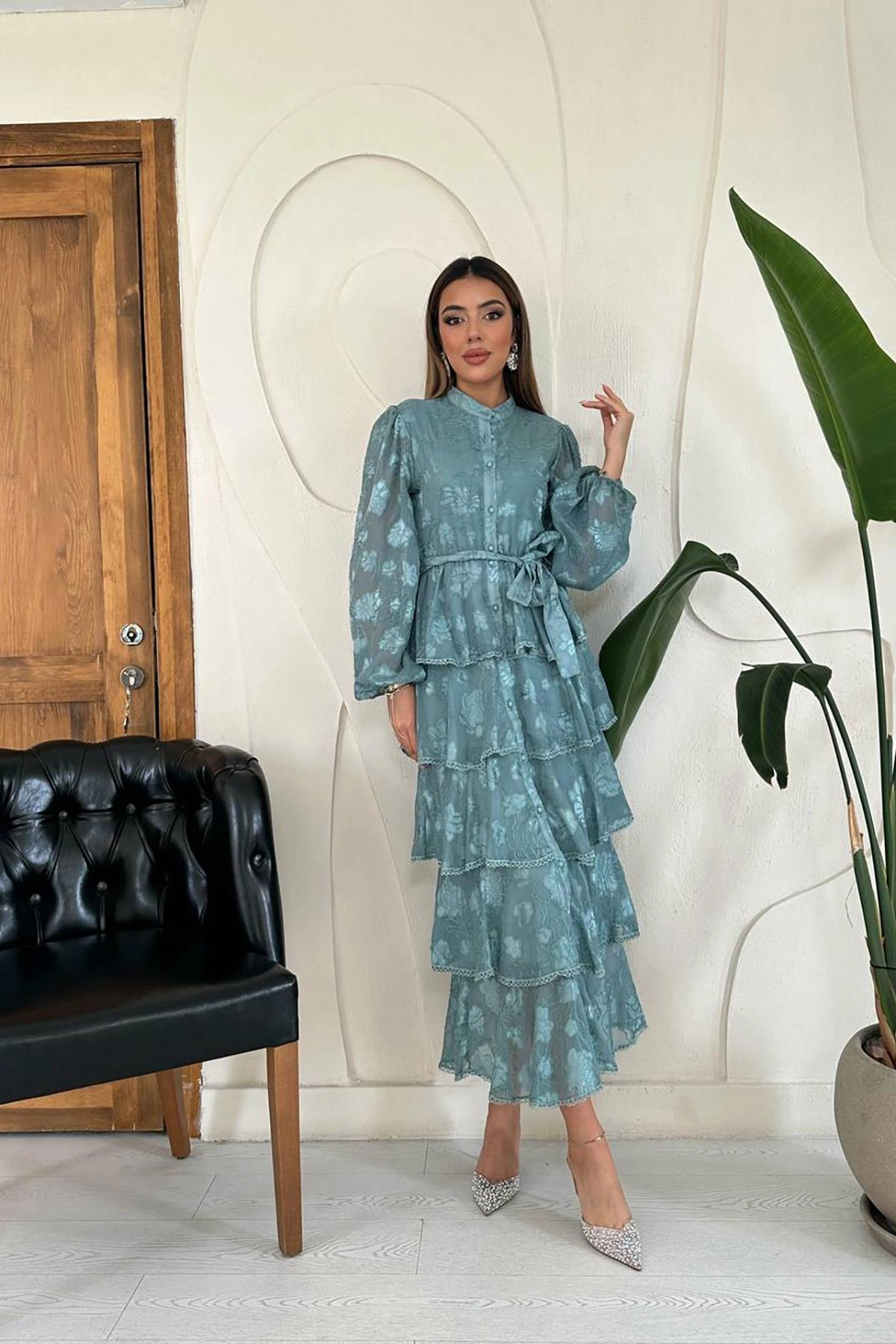 sage green boho dress with sleeves Rowan Lace Dress in Sage