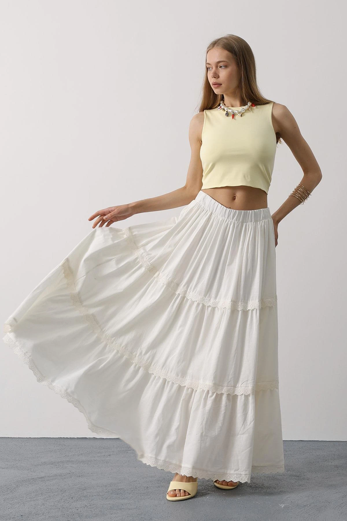 White Cotton Maxi Skirt