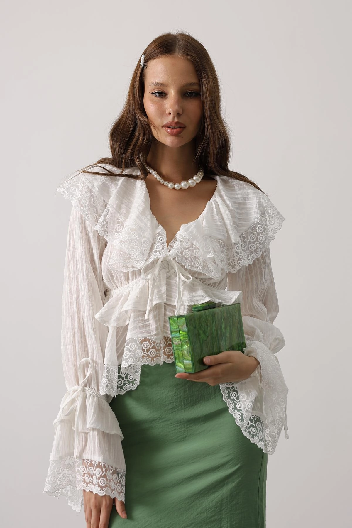 White Lace Victorian Blouse Romantic Ruffles Long Sleeve Cotton Top Vintage Inspired Boho Feminine Shirt 