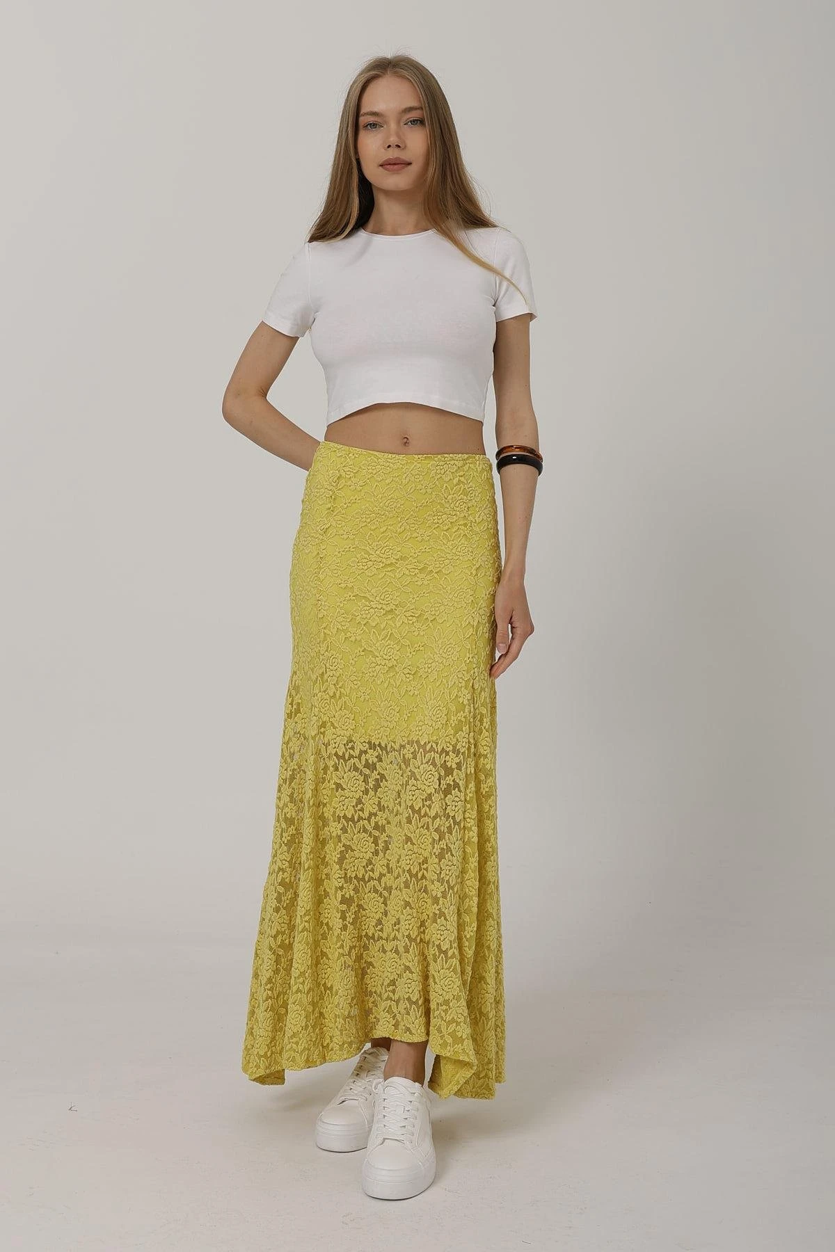 Yellow French Lace Maxi Skirt